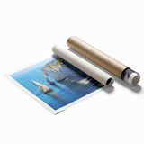 Rolled print of Normandy scenery with soft floral elements in pastel shades, ideal for classy bathroom wall art.