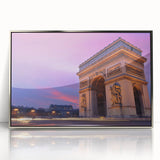 Large art print of Paris scenery in muted colors on silver-framed acrylic, suited for modern art wall decor.