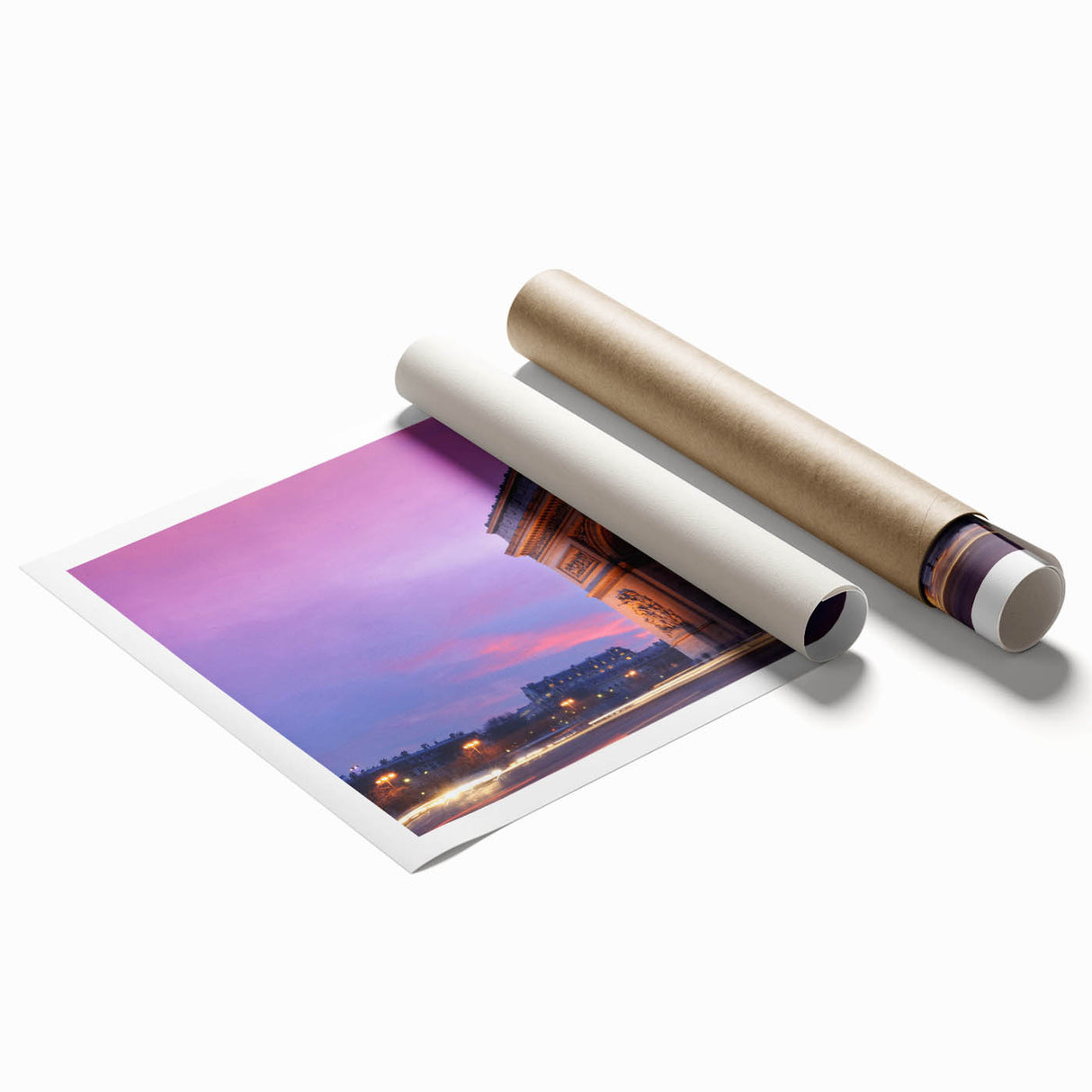 Extra large rolled print of Paris scenery with muted floral accents, ideal for classy bathroom wall art.