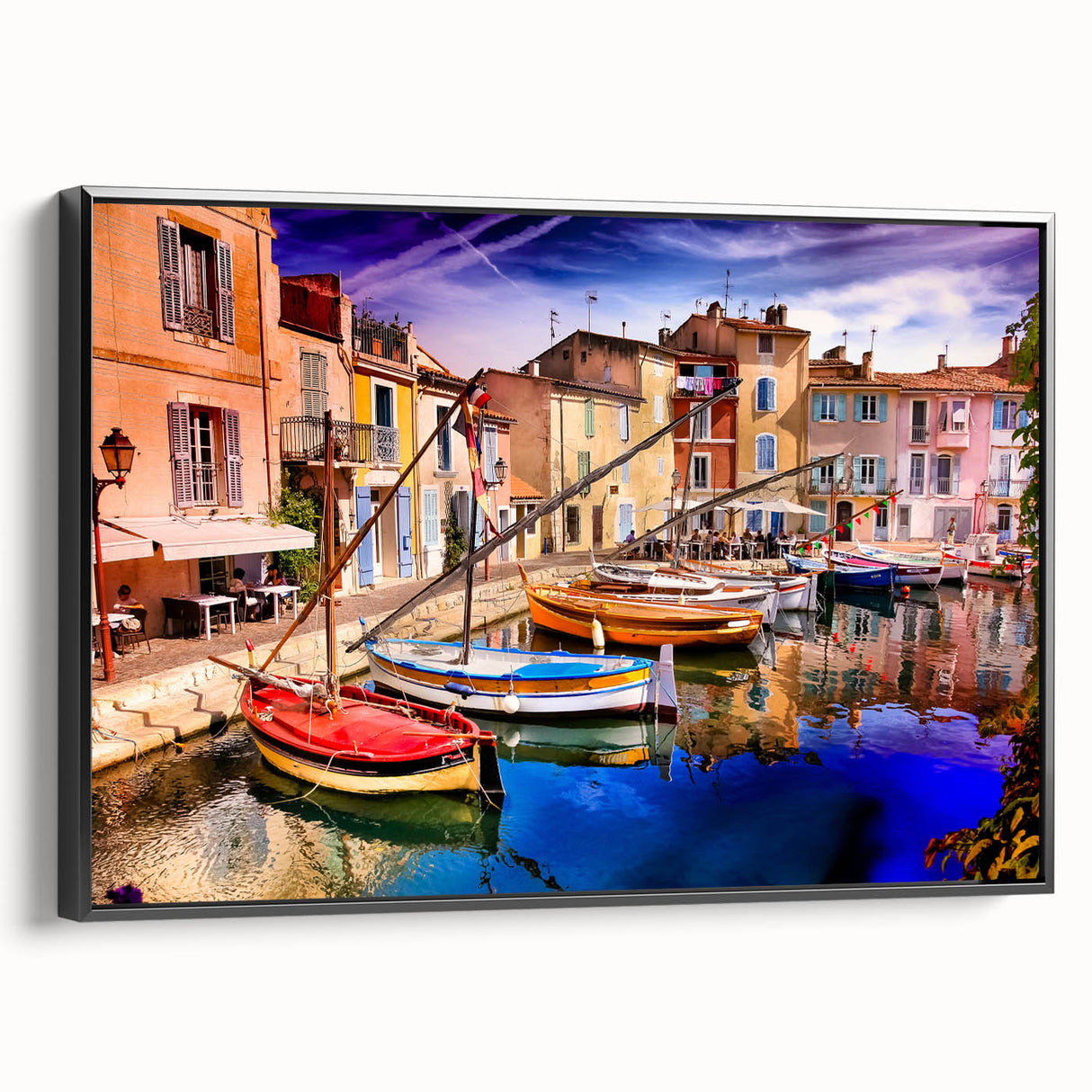 Black and white vintage poster art of a Provence landscape on framed canvas, ideal for bedroom wall decor.