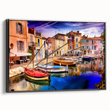 Black and white vintage poster art of a Provence landscape on framed canvas, ideal for bedroom wall decor.