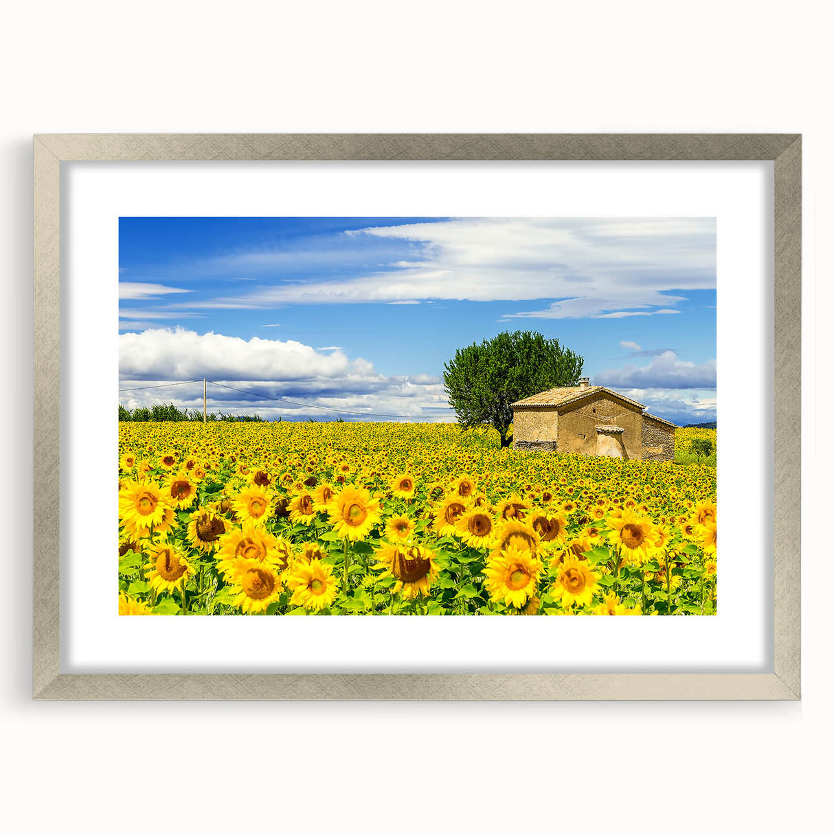 Extra large framed abstract art print featuring textured scenery of Southern France in muted earth tones.