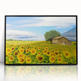 Large abstract wall art depicting a stylized French landscape in muted earth tones on framed acrylic.