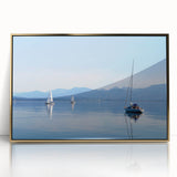 Art deco poster of Bavarian scenery in earth tones on framed acrylic, suitable for modern nursery decor.