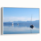 Framed canvas of a vintage poster art depicting the Bavarian landscape, with colorful details, ideal for living room decor.