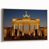 Framed canvas featuring a vintage poster art of Berlin landscape in muted gold and black tones, ideal for bedroom wall decor.