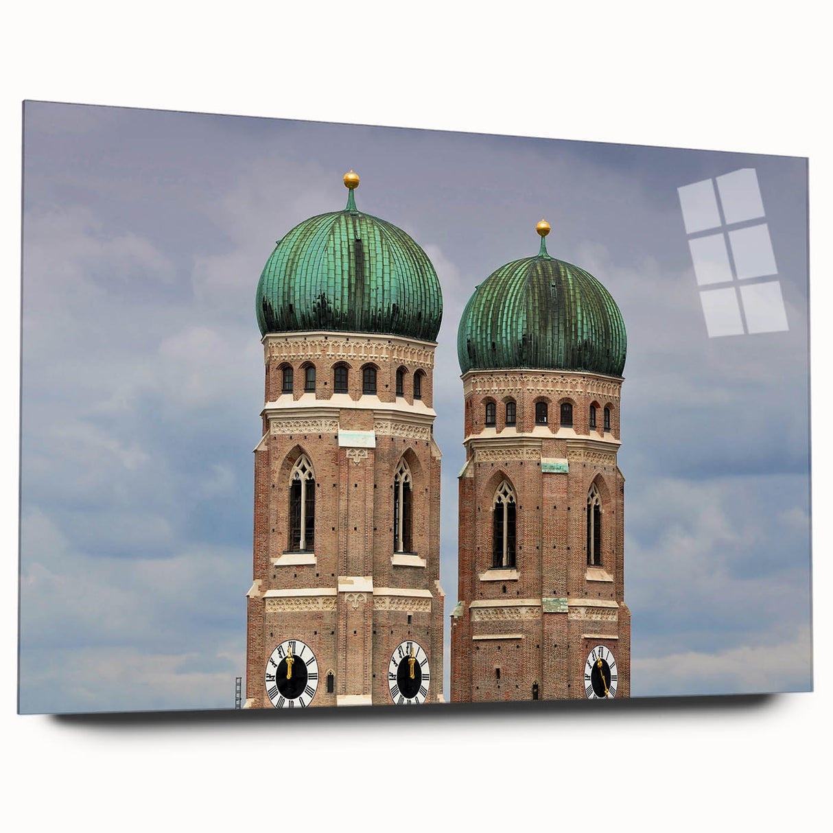 Large abstract depiction of Munich scenery in muted earth tones on acrylic glass, suitable for bedroom or dining room decor.