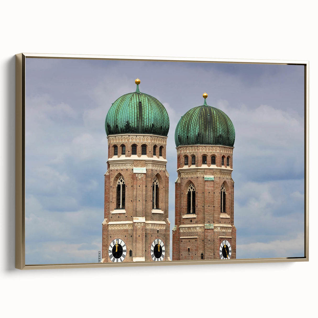 Framed canvas of a vintage Munich landscape in black and gold tones, ideal for bedroom wall art.