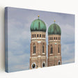 Panoramic view of Munich skyline on stretched canvas, featuring muted earth tones, ideal for kitchen wall art.