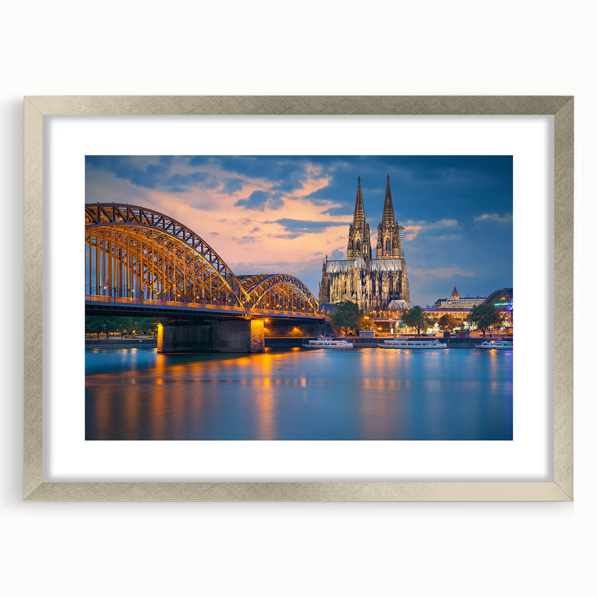 Extra large framed wall art depicting abstract scenery in Germany, using a textured palette of cool blues and greens.