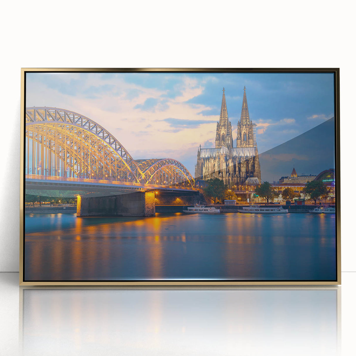 Framed acrylic print of a serene European landscape in soft gold and green tones, suitable for modern art wall decor.