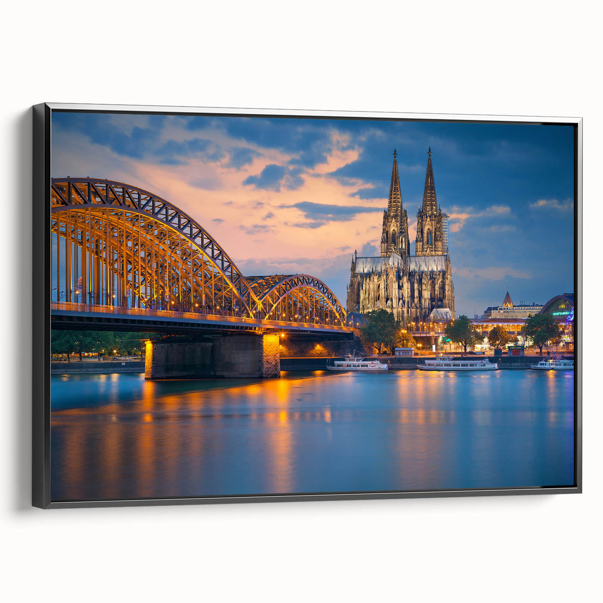 Black and white framed canvas of a vintage German landscape, ideal for bedroom wall art.