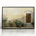 Large abstract wall art depicting the Crete, Greece coastline in muted blue and white tones, framed in black acrylic.