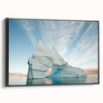 Black and white wall art featuring a vintage poster-style landscape of Greenland on a framed canvas, ideal for bedroom decor.