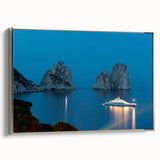 Landscape art painting of Capri, featuring vibrant colors on framed canvas, ideal for living room decor.