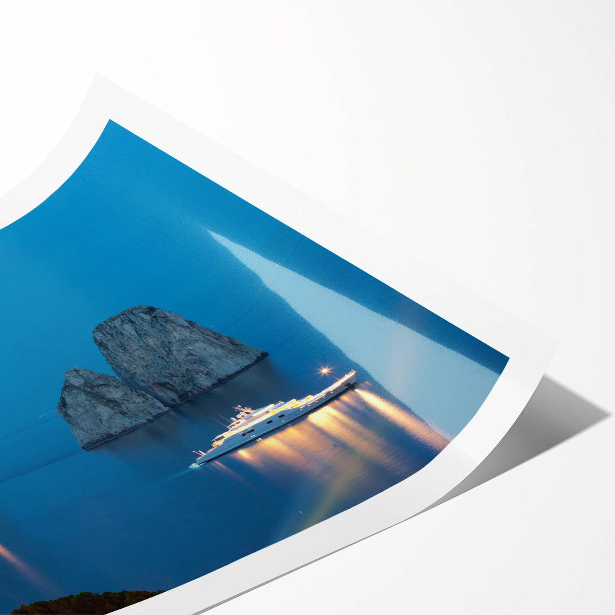 Extra large rolled print featuring line art flowers and Capri scenery in muted earth tones.