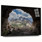 Acrylic print of the Dolomites in Italy, featuring large abstract shapes in earthy tones.