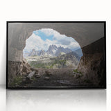 Large abstract wall art depicting the Dolomites in Italy with muted earth tones on a framed acrylic print.