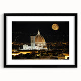 Colorful abstract art print of Florence scenery, in extra large format with black frame and mat, ideal for living room decor.