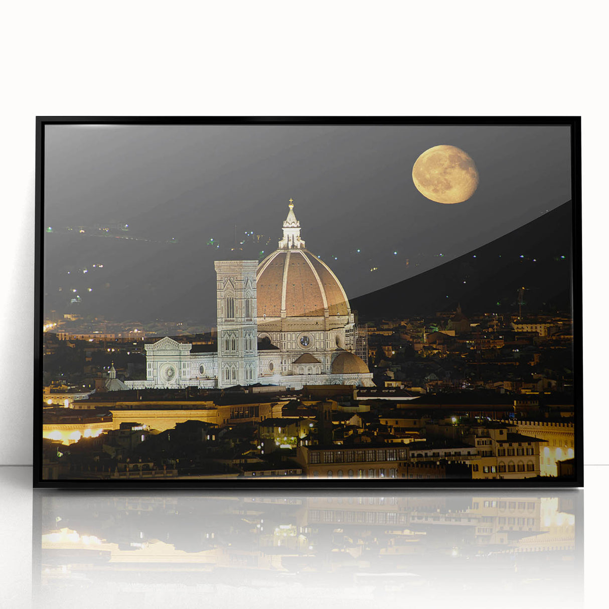 Large abstract wall art depicting the Florence skyline in muted earth tones on a framed acrylic panel.