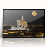 Large abstract wall art depicting the Florence skyline in muted earth tones on a framed acrylic panel.