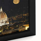 Extra large framed canvas of a textured Florence scenery in black with colorful art accents, ideal for living room decor.