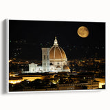 Vintage poster art of Florence scenery on framed canvas, featuring colorful, muted tones, ideal for living room decor.