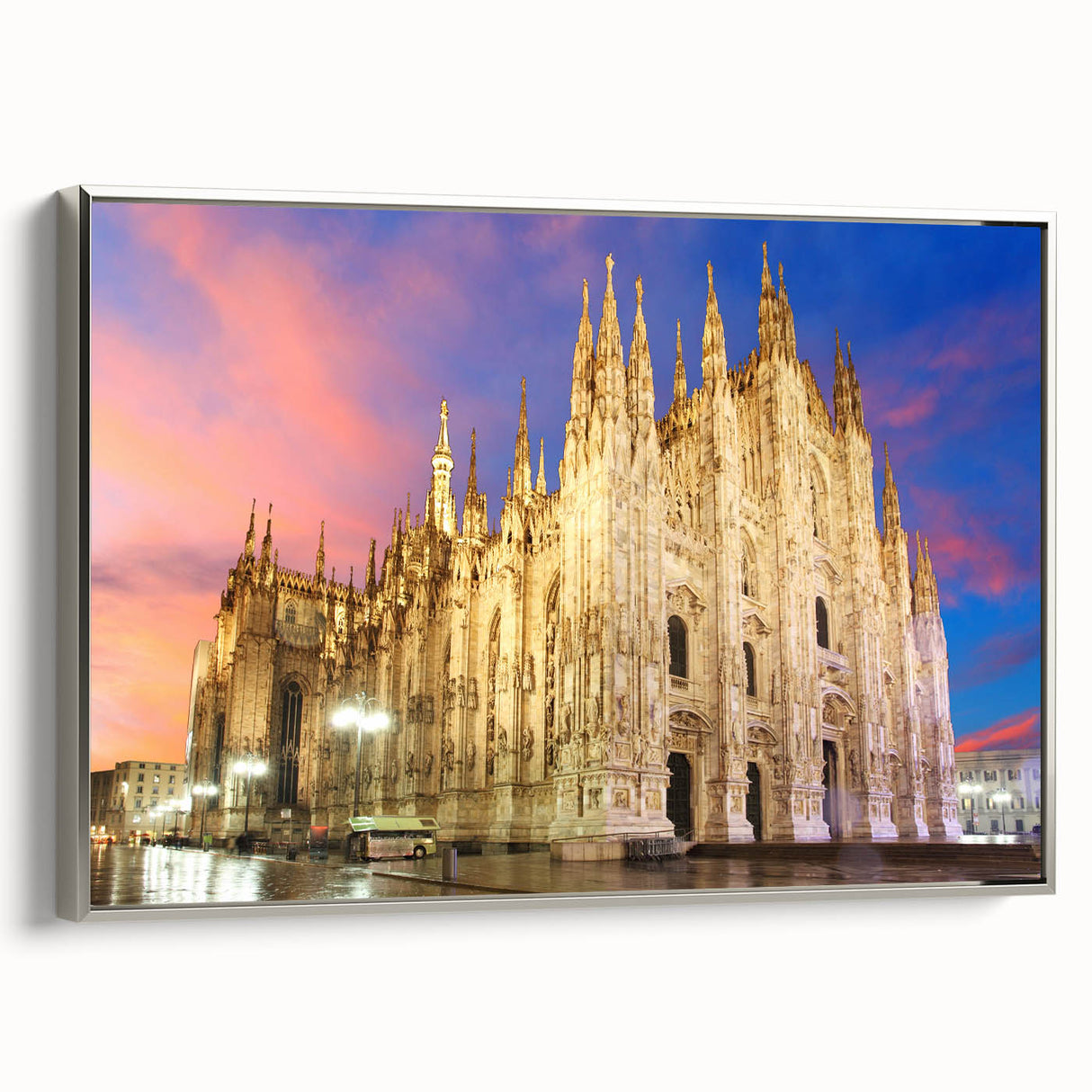 Framed canvas depicting a vintage-style Milan landscape in muted earth tones.