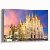 Framed canvas depicting a vintage-style Milan landscape in muted earth tones.