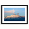 Extra large abstract art print of Mount Etna in vibrant colors on textured canvas, framed in black.
