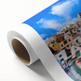 Art Deco style poster of Naples scenery on rolled canvas, featuring muted earth tones.