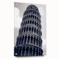 Acrylic print of the Leaning Tower of Pisa in muted earth tones, ideal for dining room decor.