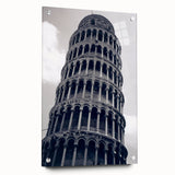 Acrylic print of the Leaning Tower of Pisa in muted earth tones, ideal for dining room decor.