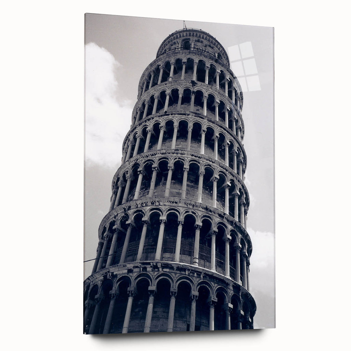 Acrylic print of the Leaning Tower of Pisa in muted earth tones, suitable for bedroom or dining room art.