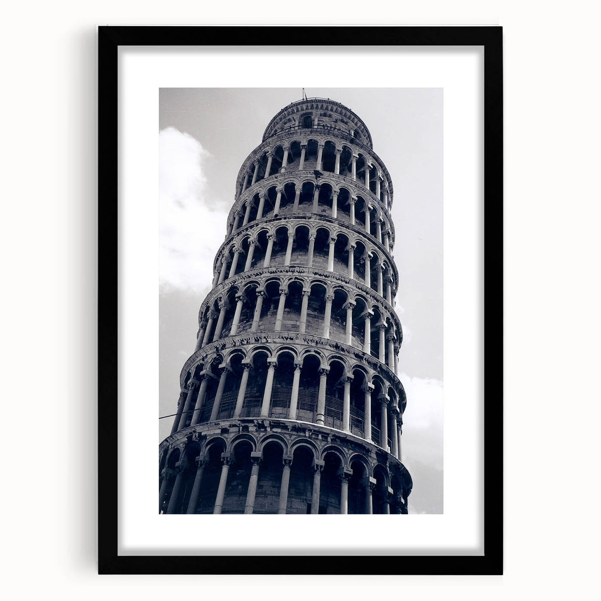 Extra large abstract art print of Pisa scenery, using vibrant colors and textured design on a framed black mat.