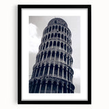 Extra large abstract art print of Pisa scenery, using vibrant colors and textured design on a framed black mat.