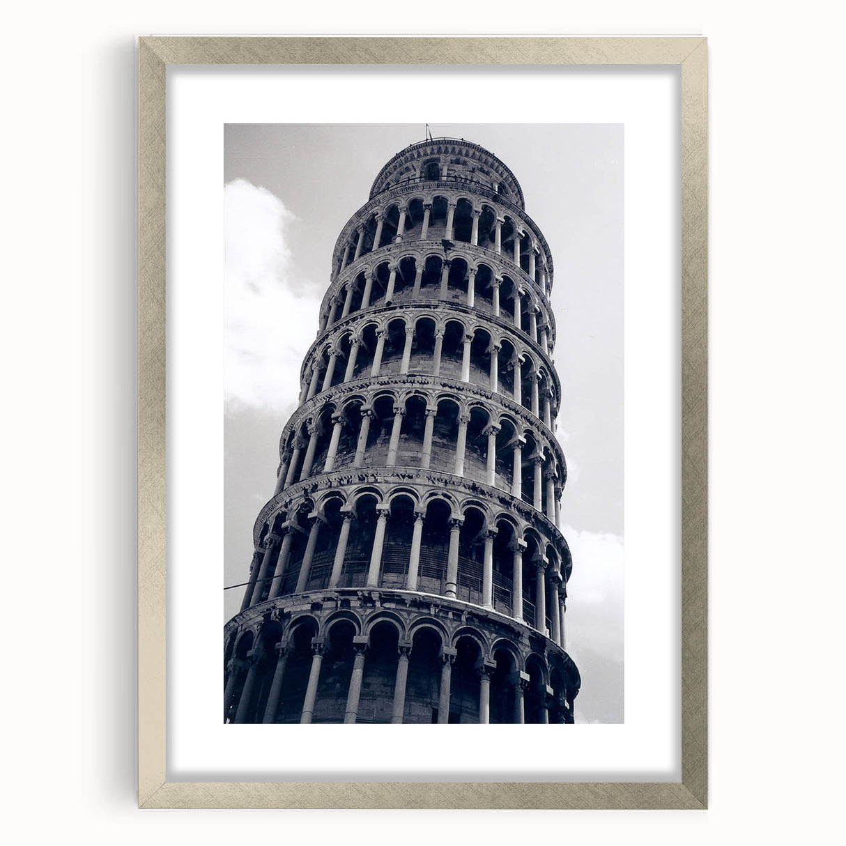 Extra large wall art of abstract Pisa scenery in textured silver frame, ideal for living room decor.