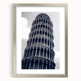 Extra large wall art of abstract Pisa scenery in textured silver frame, ideal for living room decor.