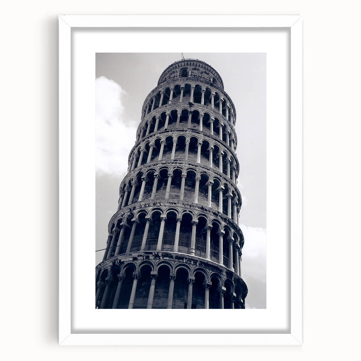 Textured art print of Pisa, Italy, featuring abstract muted tones on a white framed mat, ideal for bedroom art.