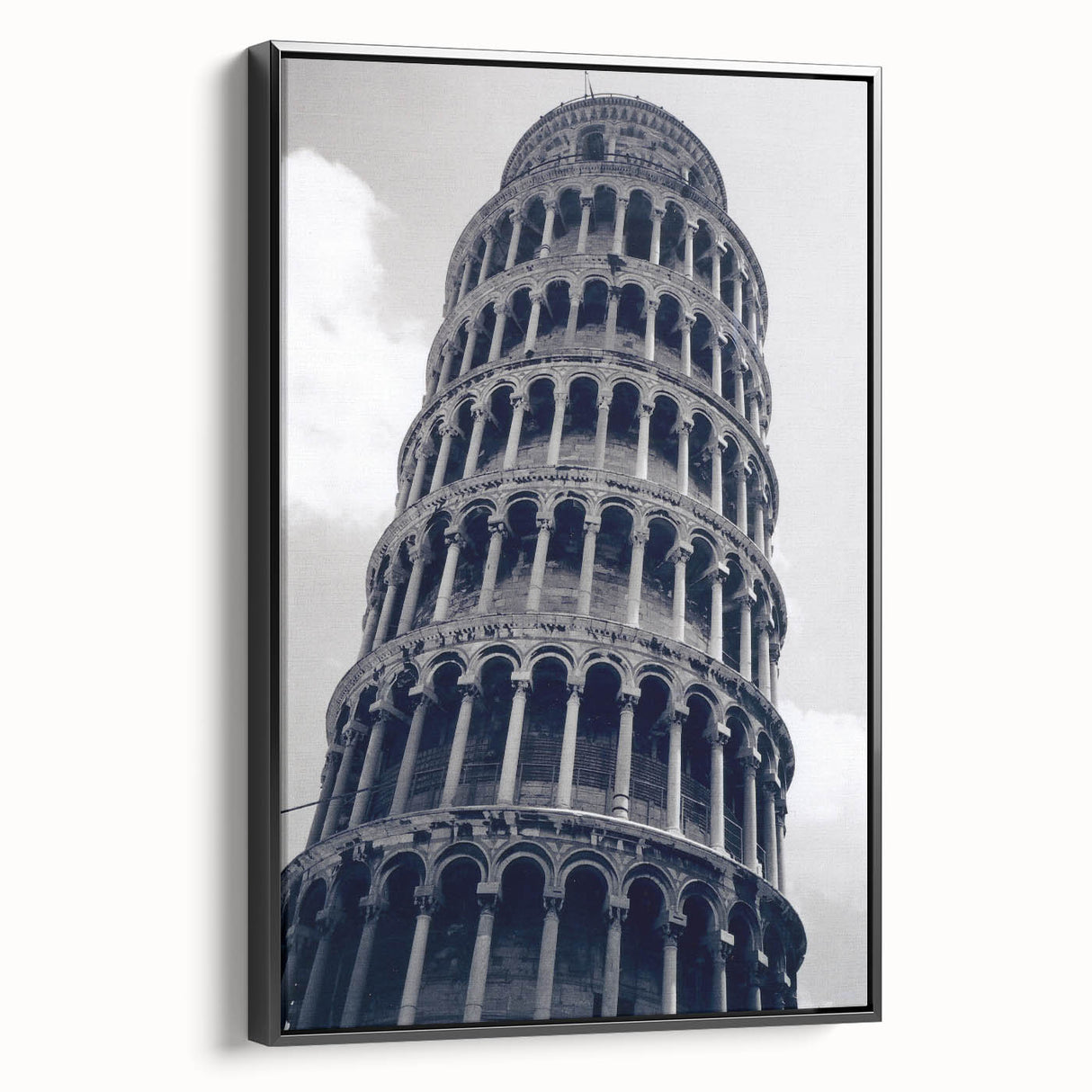 Black and white framed canvas of the Pisa landscape, ideal for bedroom wall art in vintage poster style.