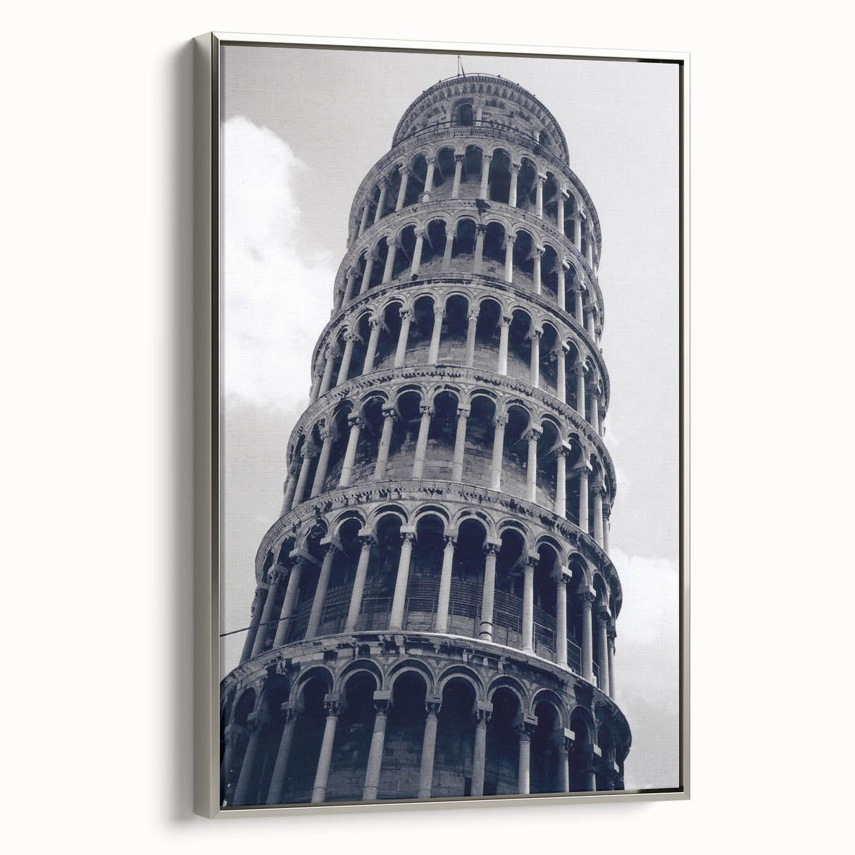 Framed canvas depicting a vintage-style landscape of Pisa, Italy, with muted earth tones, ideal for living room decor.