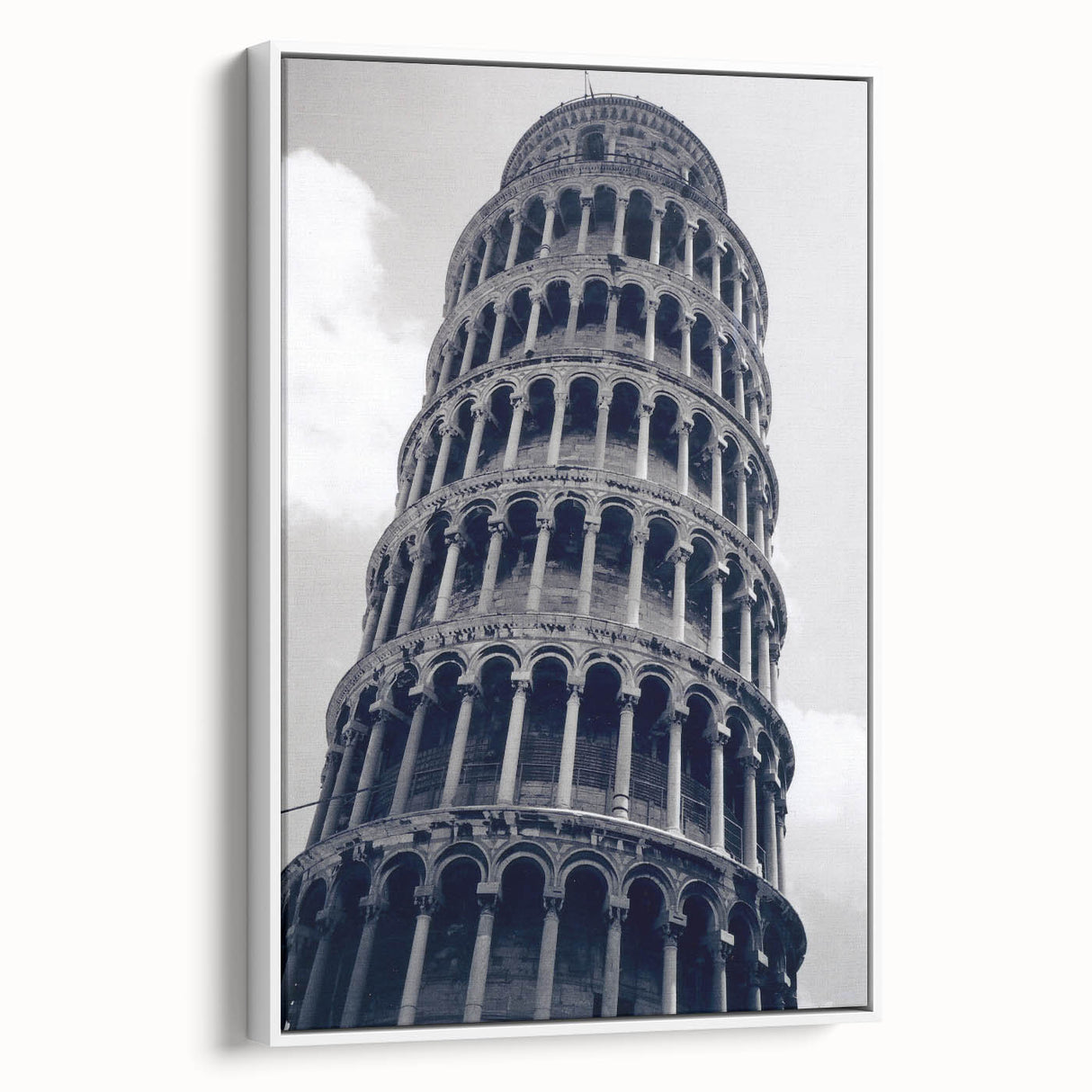 Vintage poster art of Pisa, Italy on extra large framed canvas, featuring vibrant colors against a black background.