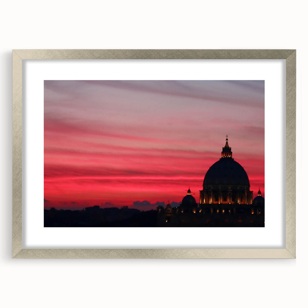 Extra large framed wall art depicting an abstract Rome scenery in textured silver, ideal for living room decor.