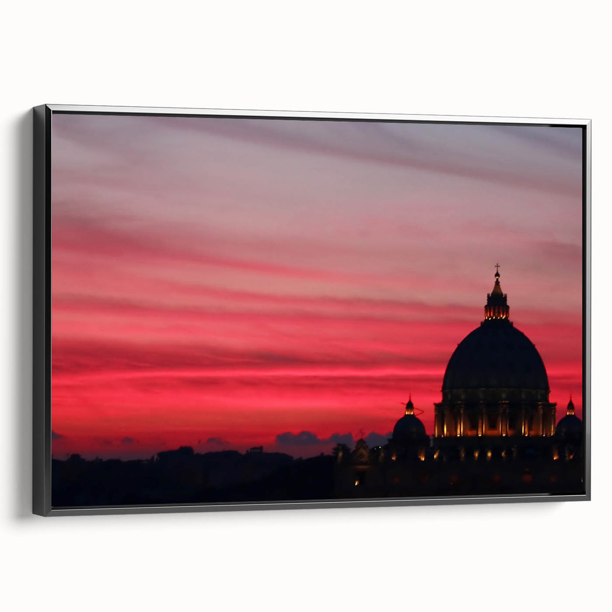 Black and white framed canvas depicting a vintage-style Rome landscape, suitable for bedroom decor.
