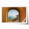 Rolled print of Sicilian landscape with vibrant green and blue tones, ideal for art wall dining room.