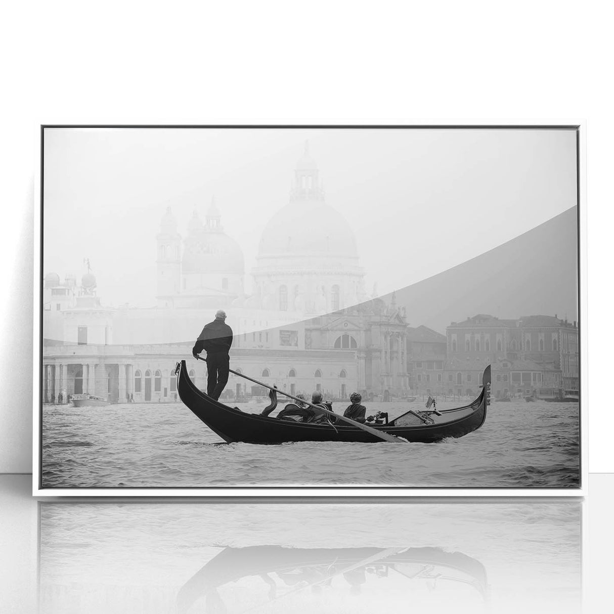 Mid-century modernist art of Venice scenery with muted earth tones on white framed acrylic, ideal for nursery wall art.