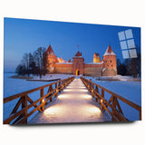 Large abstract wall art of a European scenery in muted green and blue tones, acrylic print.