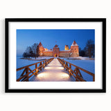 Extra large abstract art print of colorful Lithuanian scenery, textured on a black framed mat, ideal for living room decor.