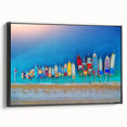 Black and white framed canvas of a vintage Mediterranean seascape, ideal for bedroom wall decor.