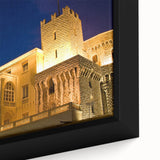Extra large framed canvas featuring a textured depiction of Monaco scenery in black with colorful accents.